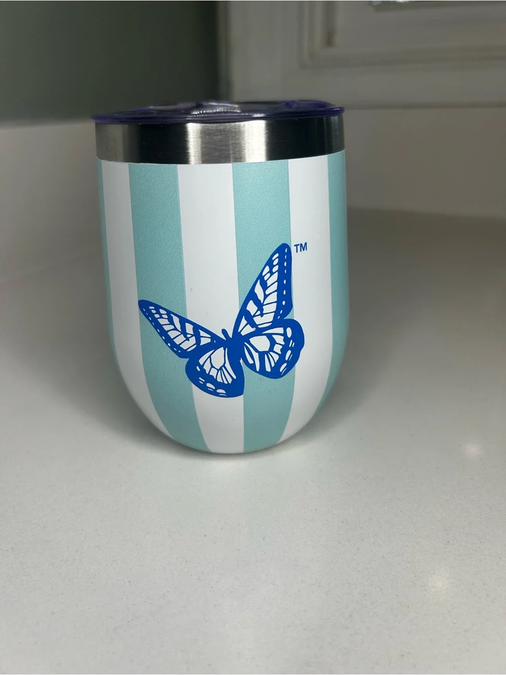 NWT Dolly Parton Turquoise Stripe Butterfly Insulated 12oz Tumbler